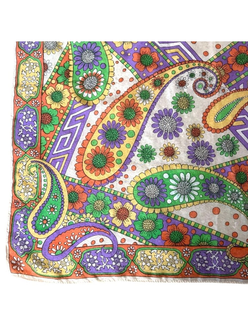 VTG Floral Paisley Print Square Scarf Purple Green Orange Bohemian Style Hippie - Picture 3 of 7